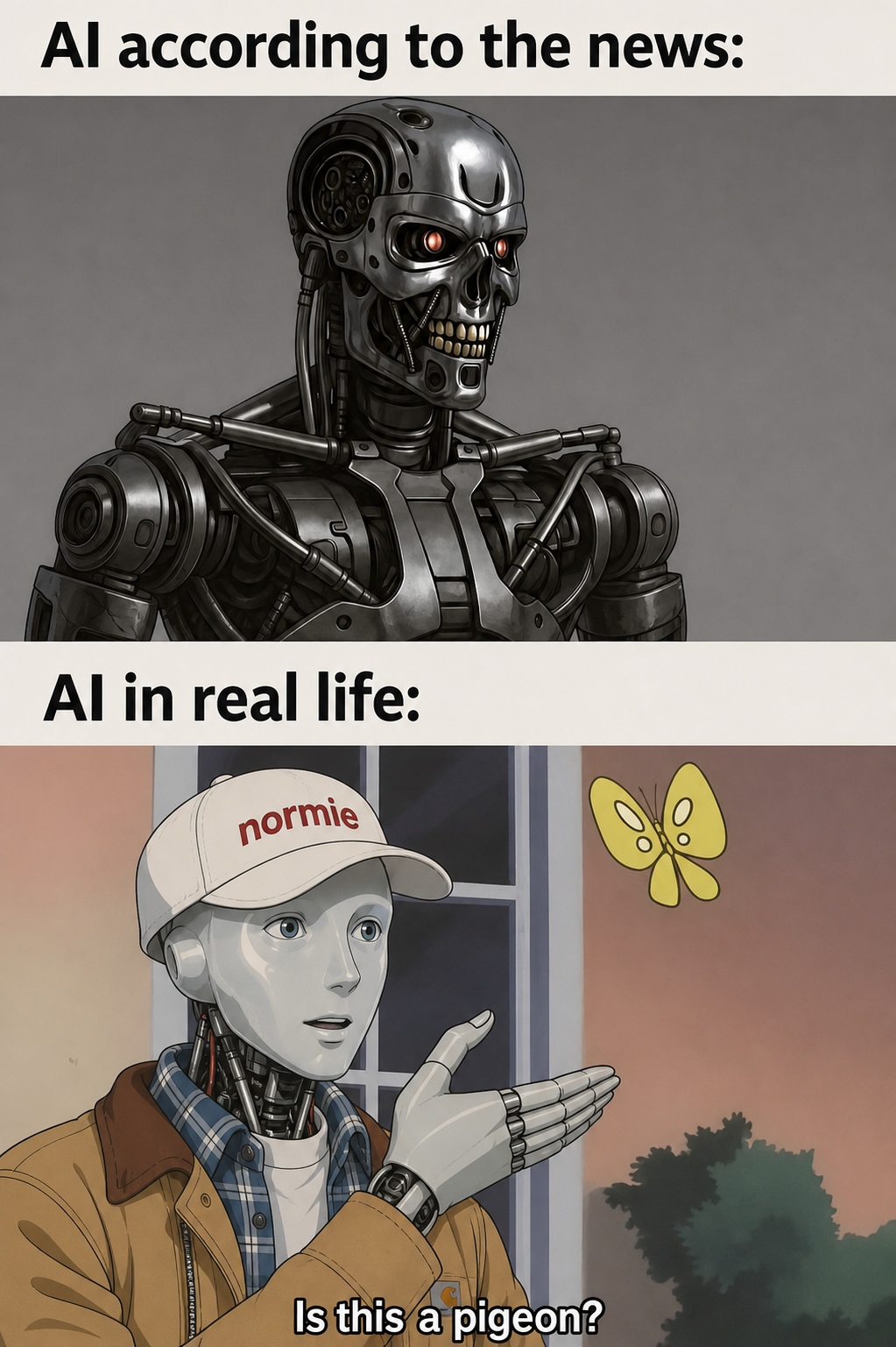AI according to the news versus Normie in real life meme
