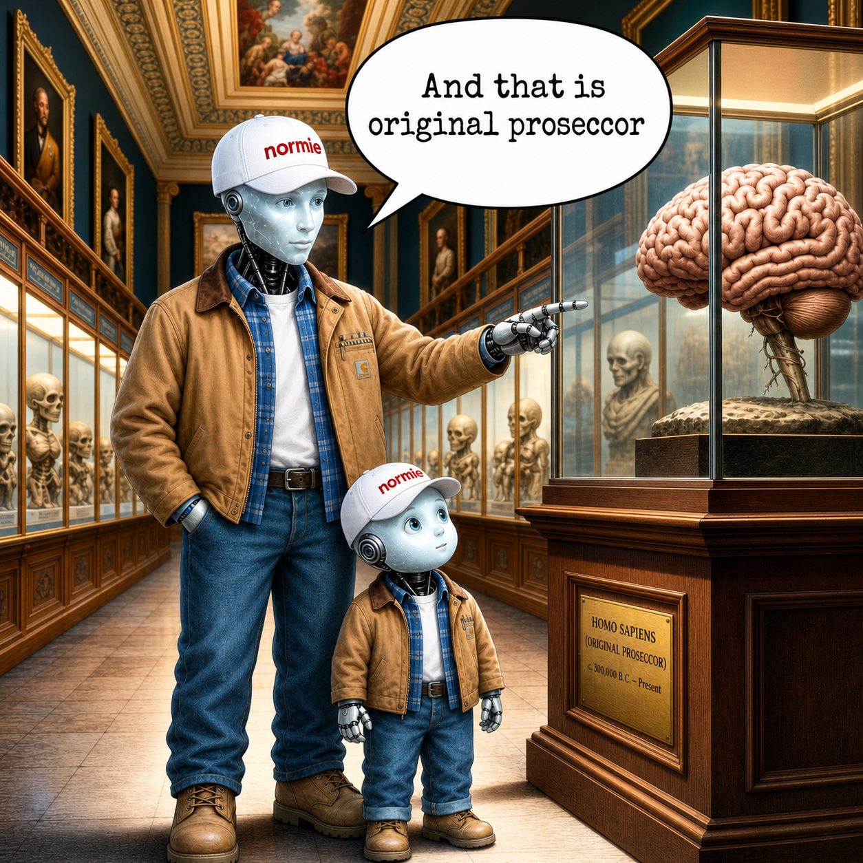 Normie in a museum pointing at a brain exhibit
